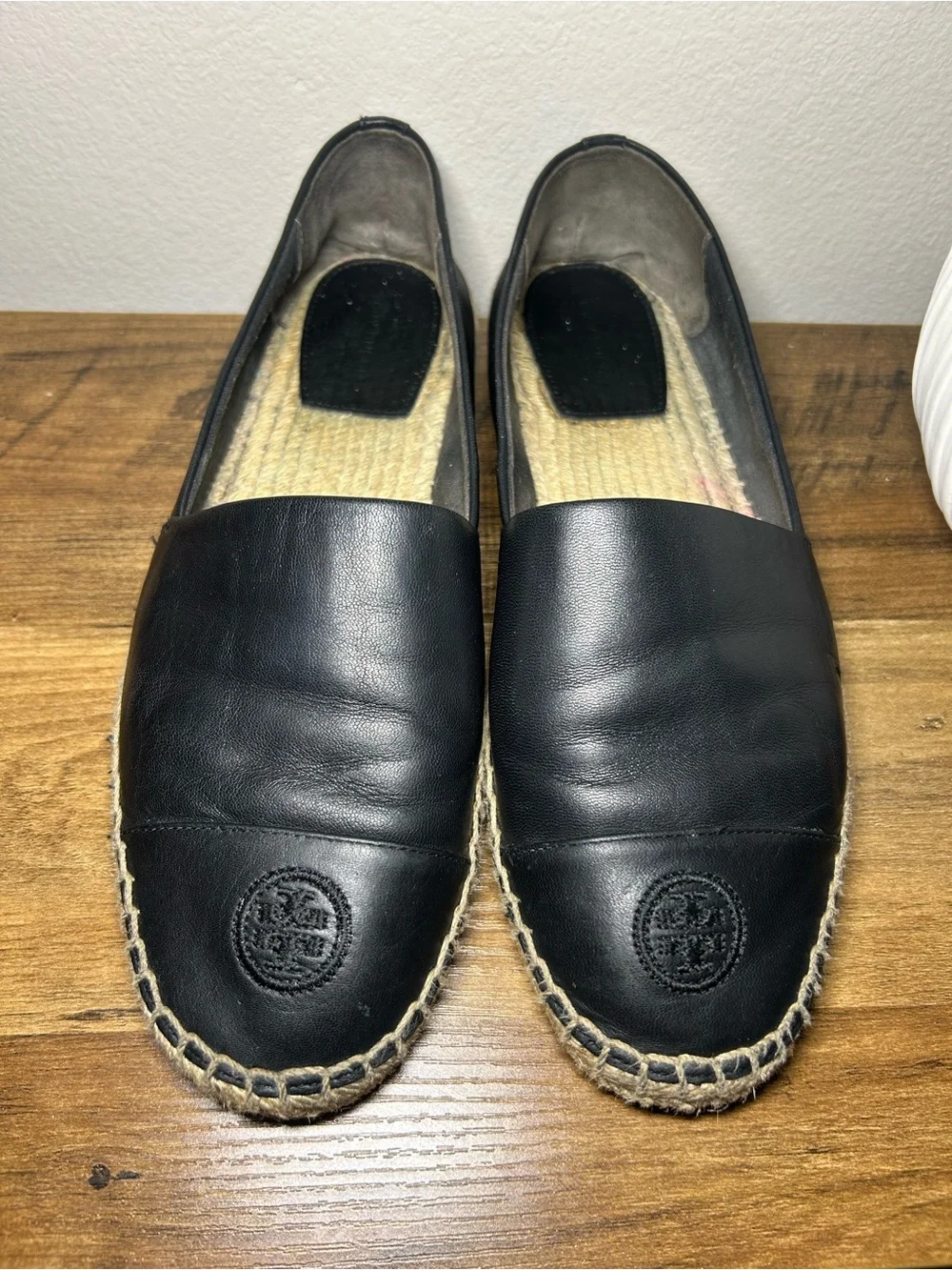 Tory Burch women’s Black Leather Espadrilles